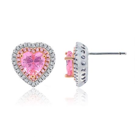 A detailed view of the Heart Shape Gemstone I Do Earring, highlighting the craftsmanship of the dual-tone plating.