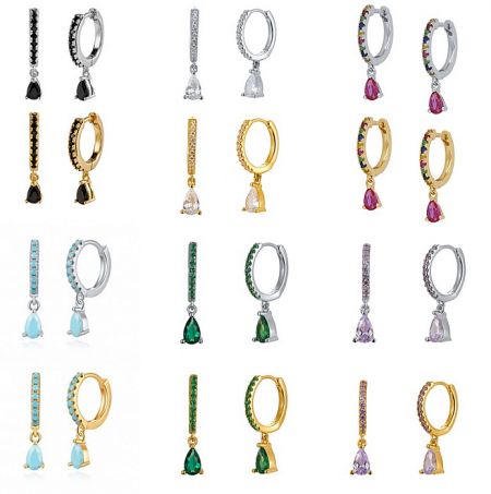Everyday Hoop Earrings - A collection of Everyday Hoop Earrings from JR Fashion Accessories, showcasing various metal finishes and colorful gemstone drops.