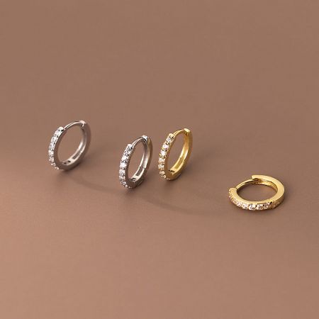 925 Sterling Silver Geometric Zircon Huggies Hoop Earrings (5 Pairs) - A promotional showcase of 925 sterling silver simple geometric zircon huggies hoop earrings, displaying both silver and gold color options.