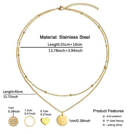 Detail view of the Gold Plated Charm Necklace pendant and clasp.