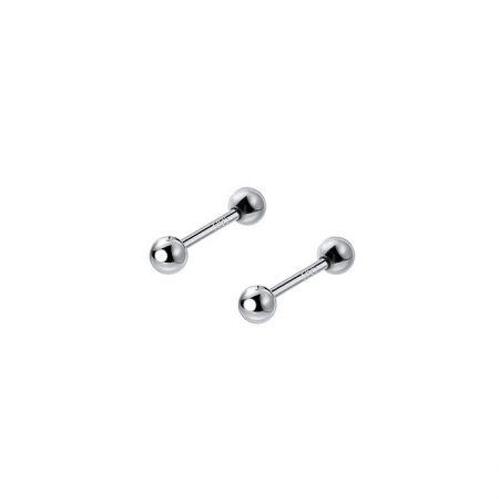 Silver-plated 925 Sterling Silver Double Ball Stud Earrings, industrial barbell style.