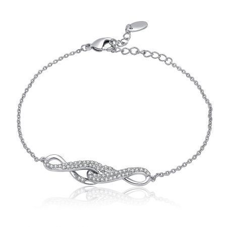 CZ Interlock Infinity Charm Silver Bracelet - CZ Interlock Infinity Charm Silver Bracelet featuring a detailed infinity symbol adorned with sparkling cubic zirconia stones on a rhodium-plated chain.