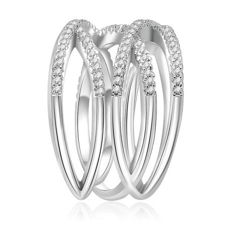 Detailed view of the Wide Crossover X Bliss Ring, showing the interconnected bands and pave-set cubic zirconia.