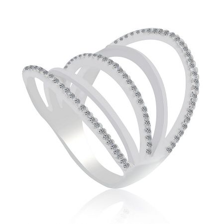 A detailed view of the Armor Me Chic Ring's interconnected three-band design with sparkling cubic zirconia accents.