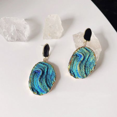 14k Gold Plated Klein Blue Starry Sky Texture Drop Dangle Earrings (5 Pairs)