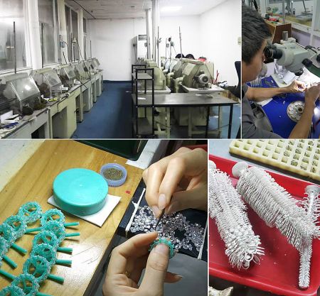 Custom Made Fashion Jewelry - Detailed view of the jewelry manufacturing process at JR Fashion Accessories, showcasing skilled artisans crafting custom pieces.