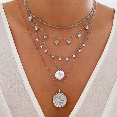 Styling inspiration showing the North Star necklace layered with other charms.