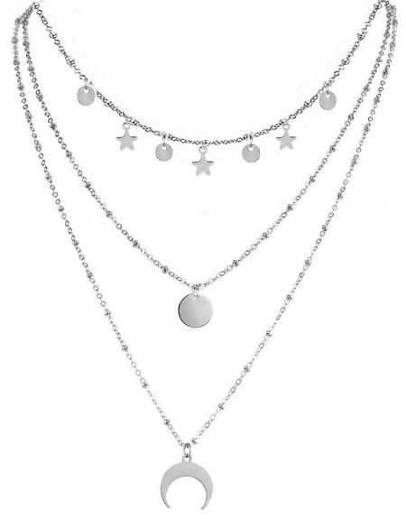 Silver-plated version of the layered celestial necklace, available for custom orders.