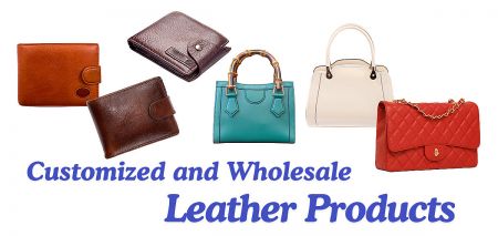 Leather Accessories - A collection of custom and wholesale leather goods from JR Fashion Accessories, featuring various styles of handbags and wallets.