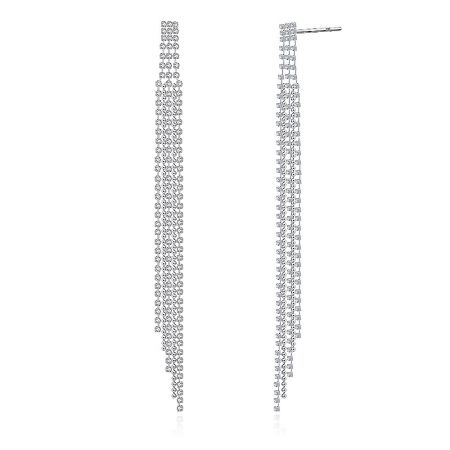 Front and back view of the long dangling crystal earrings, showcasing their intricate design.