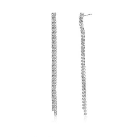 A detailed close-up of the chandelier earrings, emphasizing the brilliant cubic zirconia stones.