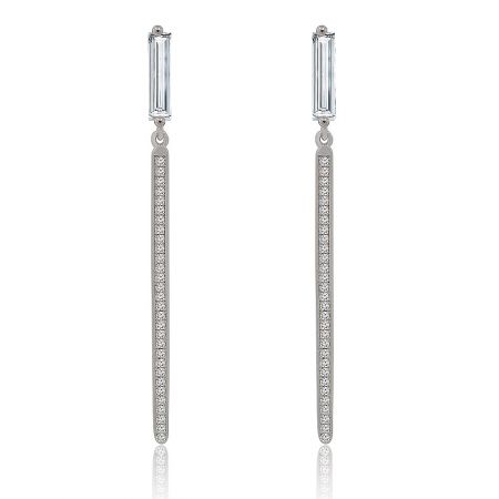 Cubic Zirconia Long Dangling Earrings - A pair of Cubic Zirconia Long Dangling Earrings in 925 sterling silver, showcasing an elegant design with clear rectangular stones and sparkling CZ-studded bars.