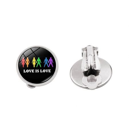 Rainbow LGBT Love Is Love Clip Earrings - Rainbow LGBT Love Is Love clip-on earrings with a colorful enamel design, made from stainless steel.