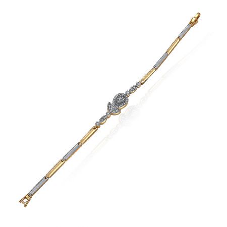 The Flower Two Tone Bar Bracelet displayed to highlight its luxurious gold and silver finish and elegant design.