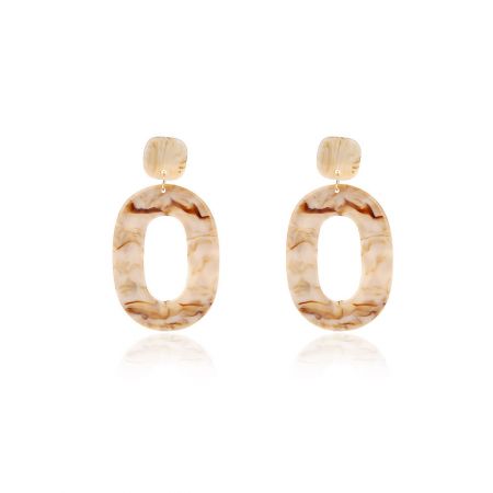 Resin Large Oval Dangle Earrings - A pair of Resin Large Oval Dangle Earrings showcasing a beautiful marbled pattern in beige, cream, and brown tones.