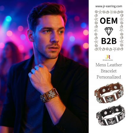 Both black and brown versions of the cross leather bracelet.