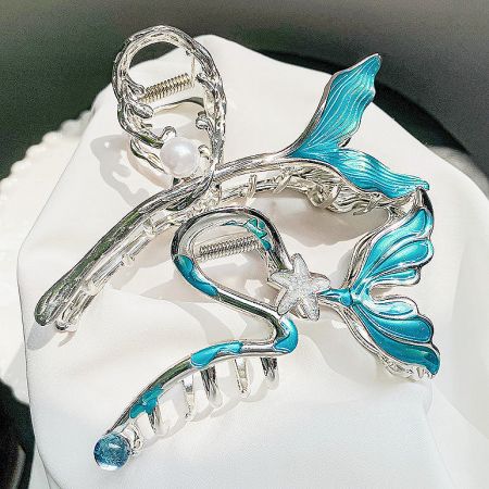 Two variations of the mermaid tail hair clips displayed side-by-side.