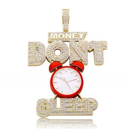 Side view of the Money Don't Sleep pendant showcasing its depth and craftsmanship.