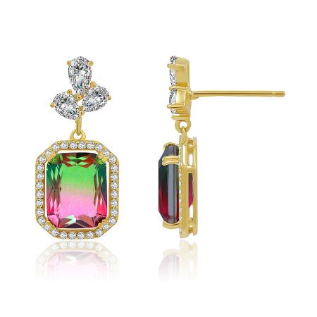 Side view of the Magic Rainbow Swarovski Crystal Earrings, highlighting the multi-colored gemstone facets.