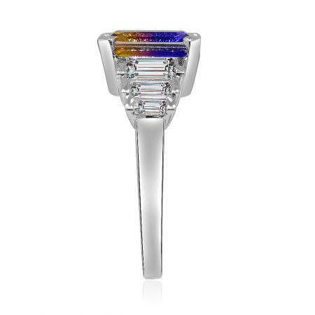 Top-down view of the multicolor gemstone silver ring, highlighting the vibrant colors and surrounding clear stones.