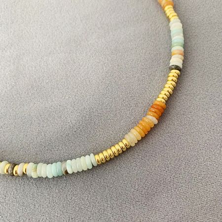 Full view of a multicolored beaded necklace from the boho set, showcasing its vibrant design.