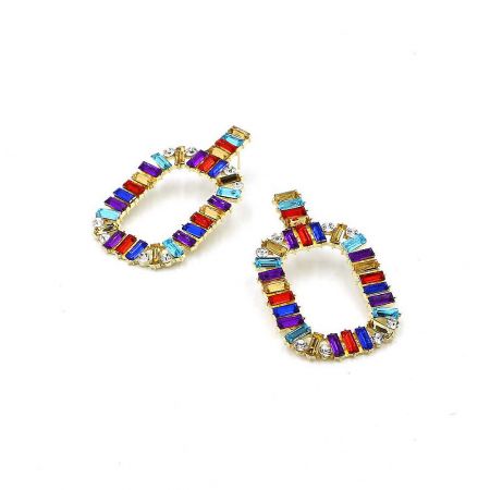 Detailed view of the multicolored gold earrings showcasing the vibrant stone design.
