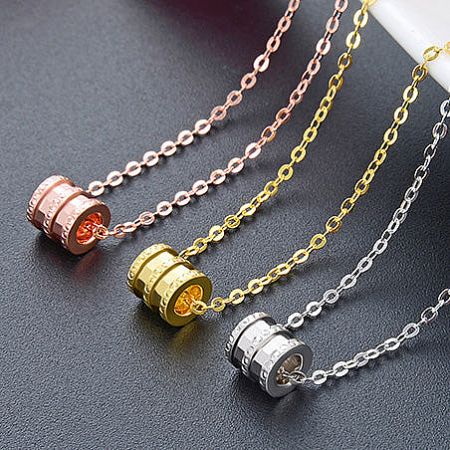 925 Sterling Silver Daily Lucky Tube Beads Collarbone Chain Necklaces (Set of 5) - A set of three 925 sterling silver lucky tube bead necklaces in silver, gold, and rose gold finishes, displayed together.