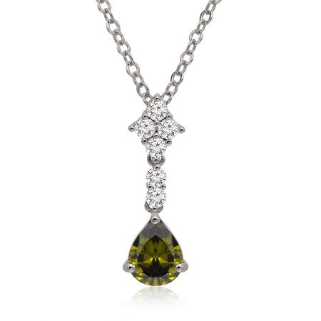 Full view of the Pear Shaped Olive Dangle Necklace with its prominent gemstone pendant.