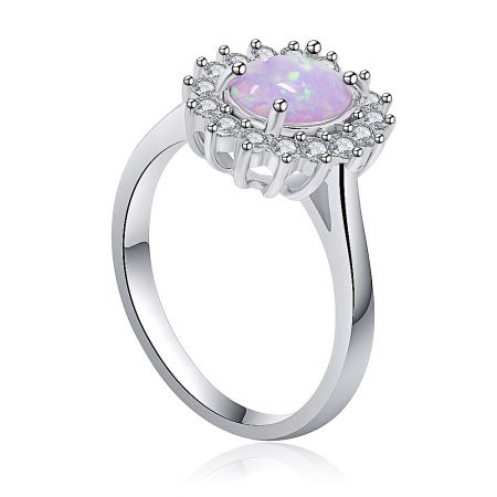 Side view of the Pink Opal Burst White Ring, highlighting the intricate setting of the cubic zirconia.