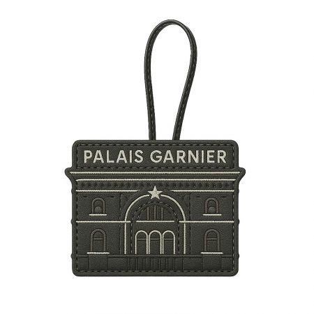 Embroidered leather patch of the Palais Garnier building.