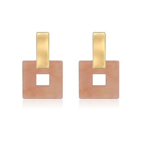 Tortoise Shell Acrylic Earrings - A pair of Tortoise Shell Acrylic Earrings with a delicate pink resin design and elegant gold-plated brass accents, shown against a white background.