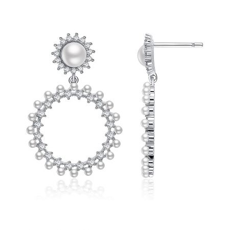 Side view of the Show Love pearl and cubic zirconia earrings, showing the post-style back closure.