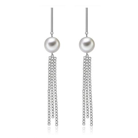 Cast Line CZ Tassel Pearl Drop Earrings