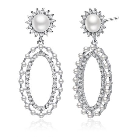 Side angle of the Show Love Long Oval Studs Earring, highlighting its classic and sophisticated profile.