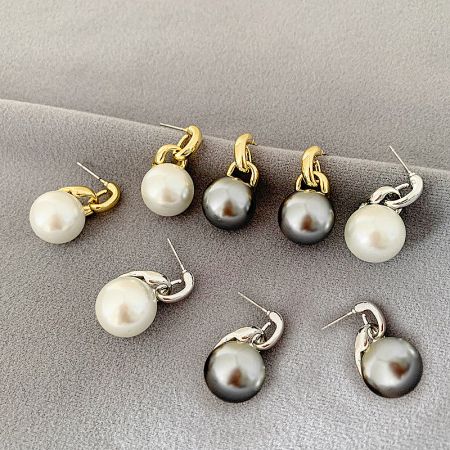 Daily Jewelry Single Pearl Stud Drop Earrings (5 Pairs) - A collection of daily wear single pearl stud drop earrings with various gold and silver metal clasps, showcasing different styles.