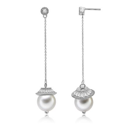 Front and back view of the CZ Pearl Drop Earrings showcasing the silver and crystal embellishments.