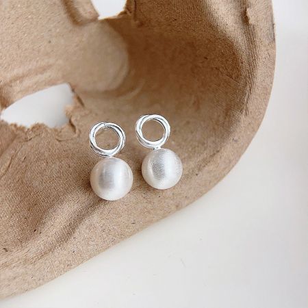 A clear product shot of the matte silver 3D ball stud earrings.