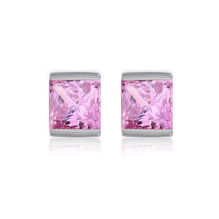 Brincos de CZ Rosa Adoráveis - Um par de Brincos de CZ Rosa Adoráveis feitos de latão com revestimento de ródio, exibindo a vibrante pedra preciosa rosa.