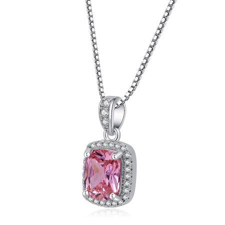 The Pink Pendant Necklace Choker displayed on a bust to show how it hangs and its overall length.