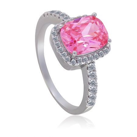Side angle view of the Pink Enchant Ring, highlighting the detailed setting and band craftsmanship.