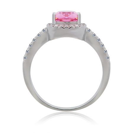 Close-up detail of the Pink Enchant Ring, showing the brilliance of the central pink stone and surrounding cubic zirconia.