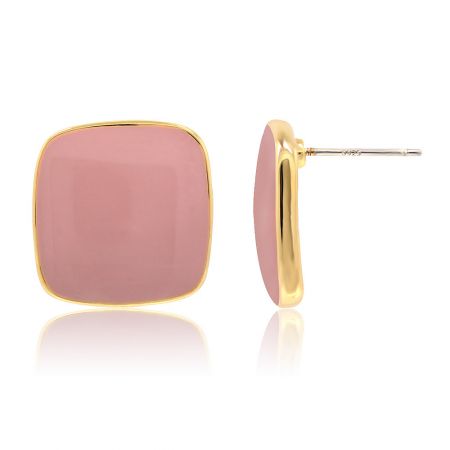 Another angle of the Enamel Square Elegant Pinky Studs, showcasing the smooth, glossy finish of the pink epoxy.