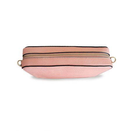 A versatile pink leather fanny pack with gold zipper detail, showcasing another style option.