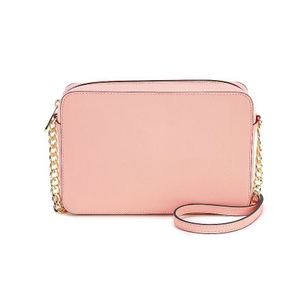 Gold Chain Cross-Body Wholesale Shoulder Bag - Front view of a stylish pink PU leather cross-body bag with a prominent gold chain strap and hardware, available for wholesale.