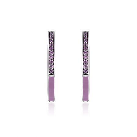 Zirconia Pink Epoxy Drop Huggie Hoop Earring - A pair of Zirconia Pink Epoxy Drop Huggie Hoop Earrings in 925 sterling silver, featuring a sparkling pink cubic zirconia stone and a light pink epoxy drop.