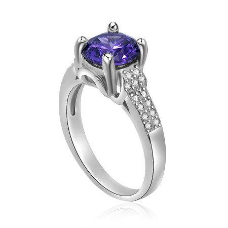 Side view of the Amethyst and Cubic Zirconia Ring, highlighting the intricate setting of the purple and white stones.