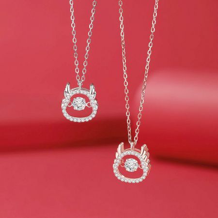 925 Sterling Silver Spinning CZ Stone Year of Dragon Pendant Necklace (Set of 5) - A set of Year of the Dragon pendant necklaces in 925 sterling silver, showcasing both the silver and rose gold color options with central spinning CZ stones.