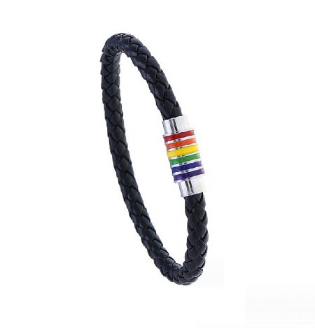 Rainbow PU Leather Bracelet For Men - A stylish braided rainbow PU leather bracelet for men, featuring a vibrant rainbow-colored stainless steel clasp. A modern fashion accessory from JR Fashion.