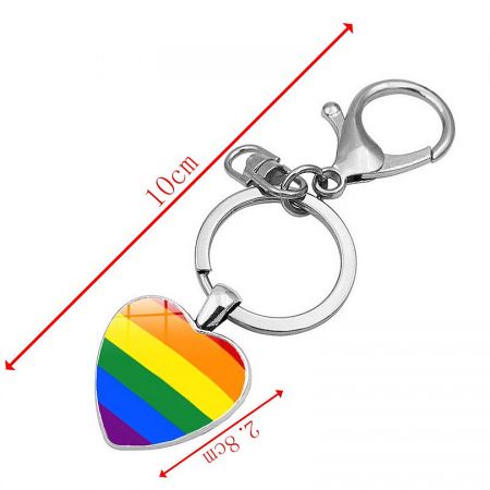 The complete Rainbow LGBT Heart Key Chain, including the heart charm, secure key ring, and convenient clasp.
