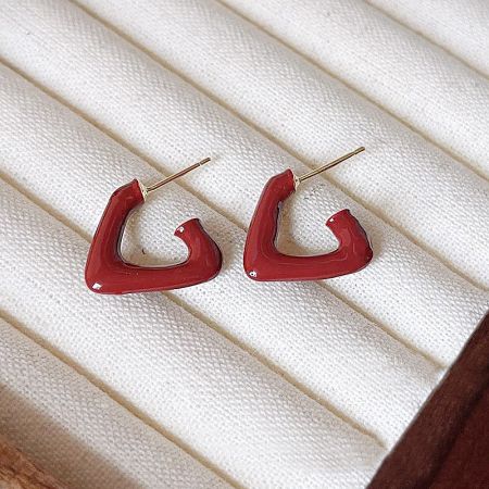 A pair of red heart-shaped earrings with gold posts, part of the 5-pair set.